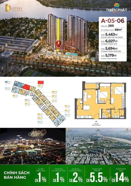 Trục 06 toà a masteri rivera đà nẵng, view pháo hoa, view hồ bơi, dòng tiền 35tr/ tháng