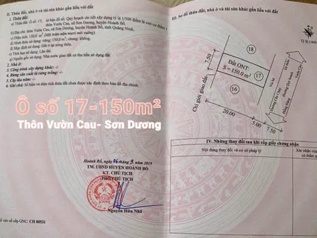 Bán đất 150m² ngang 10m giá 1.7 tỷ Phường Hoành Bồ