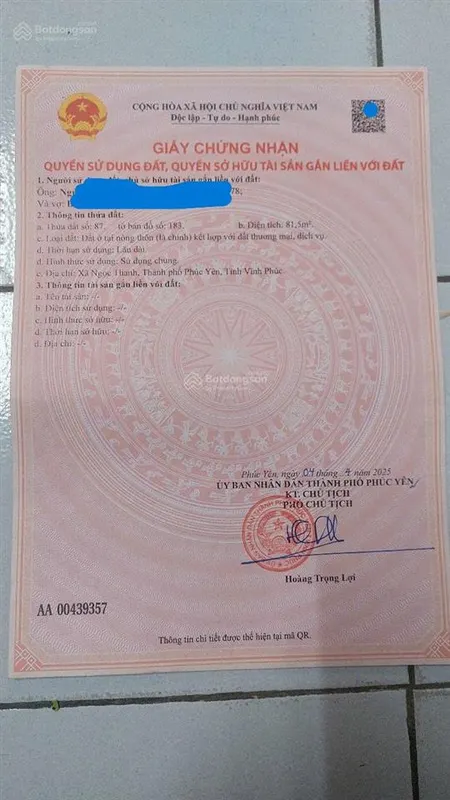 Bán nhanh lô góc khu đấu giá chợ tình, đồng đầm, ngọc thanh, phúc yên vĩnh phúc