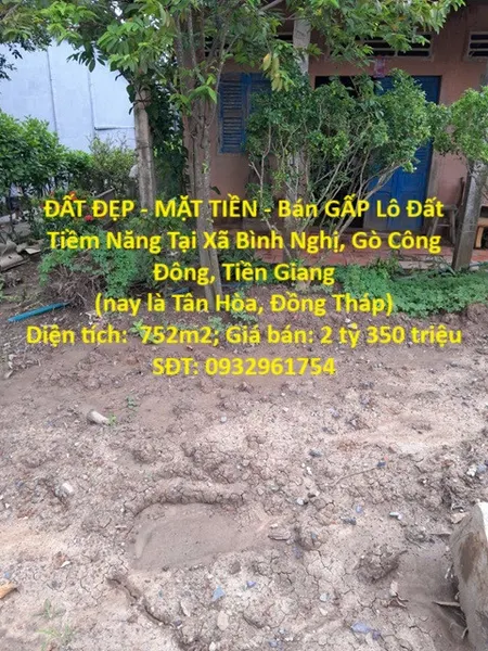 ĐẤT ĐẸP - MẶT TIỀN - Bán GẤP Lô Đất Tiềm Năng Tại Xã Bình Nghị, Gò Công Đông, Tiền Giang