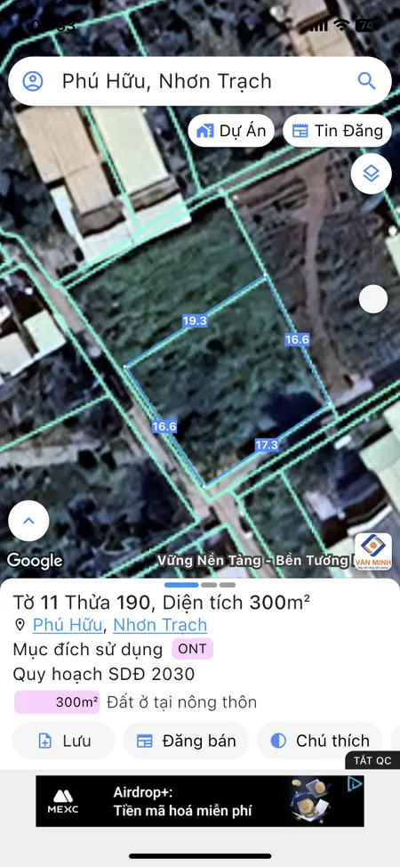 Bán đất 300m² ngang 16.6m giá 3.9 tỷ Xã Đại Phước