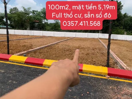 Bán gấp lô đất 100m2, mặt tiền 5,19m. sẵn sổ đỏ, giá rẻ hơn thị trường