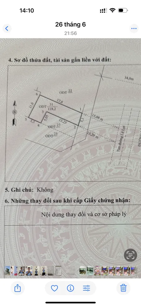 Bán đất 118m² giá 3.3 tỷ Cạnh cầu Hà Lan, Đường Lê Lợi, Phường Bỉm Sơn Thanh Hóa