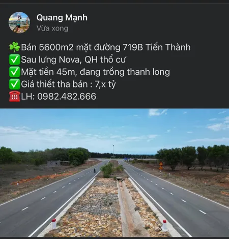 Bán đất 5611m² giá 7.9 tỷ Phường Tiến Thành