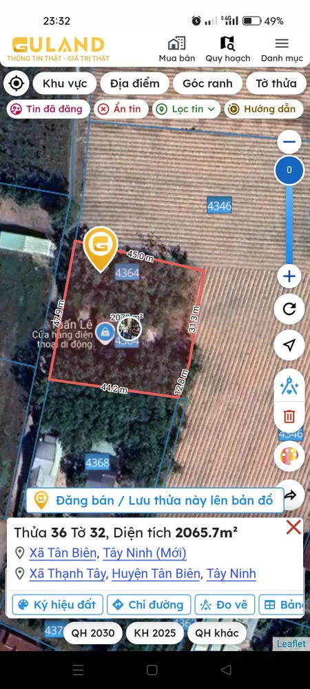 Bán đất 450m² ngang 10m dài 45m giá 565 triệu Xã Tân Biên