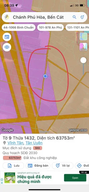Bán đất 10704.1m² ngang 83m giá 20 tỷ Phường Chánh Phú Hòa