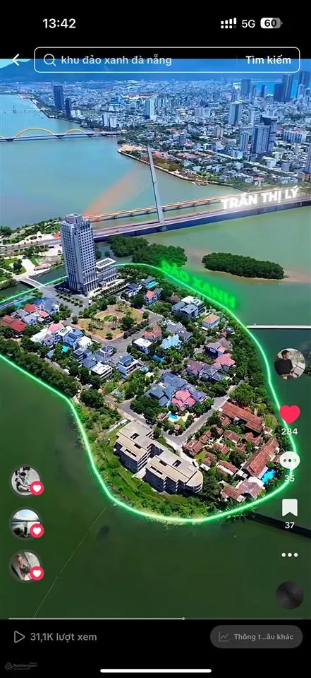 Lô đất 2 mặt tiền khu biệt thự đảo xanh, hải châu, 377m2, view trực diện sông hàn 80 tỷ