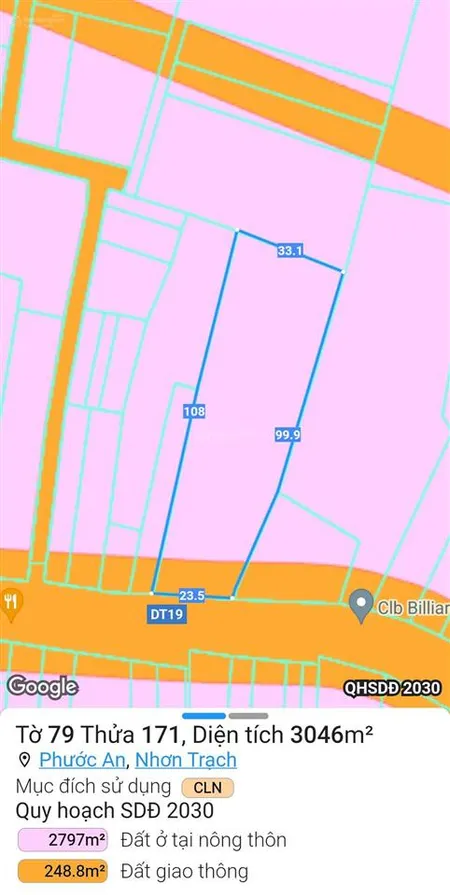 Bán đất mặt tiền đường hùng vương diện tích 3046m2 cho chuyển thổ