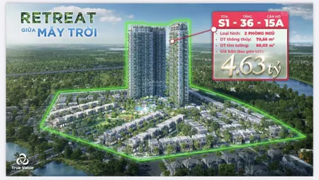 Căn hộ sky retreat 86m2 2pn 2wc view trọn đời biệt thự đảo và hồ thiên nga 1tỉ157 vốn tự có 0% 30th