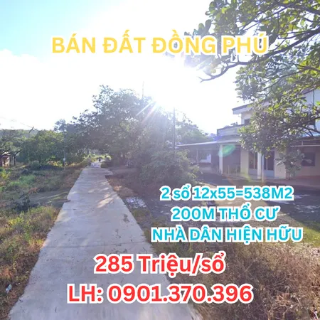 538m² Có 200m² Thổ Cư, Sổ Riêng Giá 285Tr, Mặt Tiền Nhựa Đồng Phú