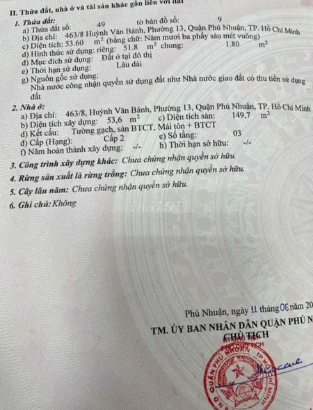 Nhà 463/8 Huỳnh văn Bánh phường 11 Quận Phú Nhuận