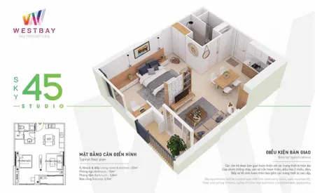 Bán căn hộ chung cư đẹp, nhiều tiện ích tại westbay sky residences, 2,8 tỷ, 45m2