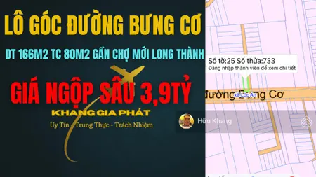 Lô góc hai mặt tiền đường bưng cơ dt 166m2 tc 80m2 gần chợ mới lt sổ hồng riêng giá ngộp sâu 3,9tỷ