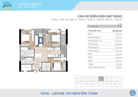 Bán căn hộ 1017 căn 93.6m2 giá rẻ nhất dự án viha leciva 107 nguyễn tuân cần bán gấp 0977 917 ***