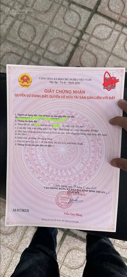 Bán lô đất vị trí 2 cách đường phạm thế hiển 170m tân bình, la gi, bình thuận