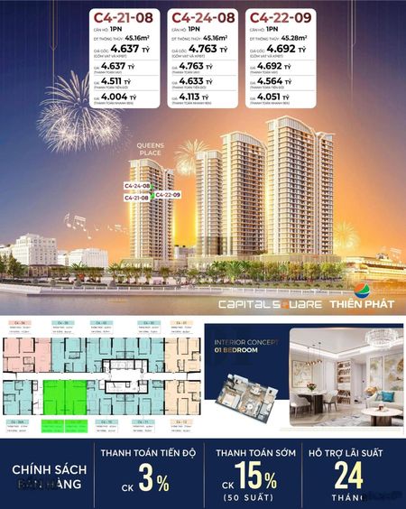 Chỉ từ 1.2 tỷ (30%) sở hữu căn hộ Capital Square ngay Cầu Sông Hàn - Trần Hưng Đạo - miễn lãi 24TH