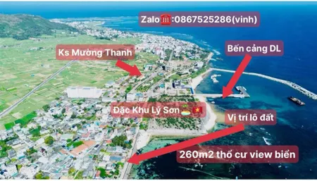 Chào bán lô đất 260m2 thổ cư view biển cạnh bến cảng bến đình và gần ks mường thanh giá chỉ 5tỷ4