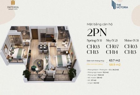 Bán gấp CH 2N the Victoria smart city, 63,2m2 đông nam view bể bơi 5,05 bao phí, tt tiến độ