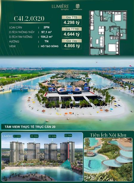 Độc quyền căn 2N tầng cao view hồ tạo sóng - khu nghỉ dưỡng cao cấp bậc nhất