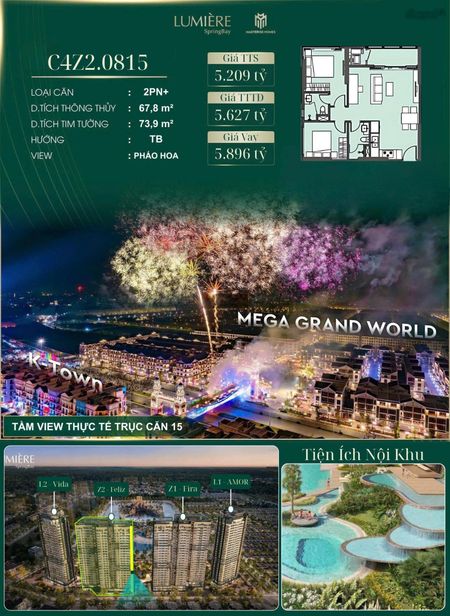 Bán nhanh căn 2N+ tại Lumiere Spring Bay view pháo hoa siêu đẹp