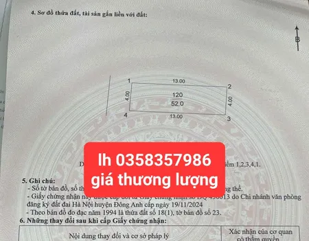 Bán đất 52m² ngang 4m giá 4.5 tỷ Xã Phúc Thịnh