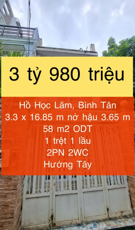 Nhà hẻm xe hơi Hồ Học Lãm giá 3.98 tỷ !