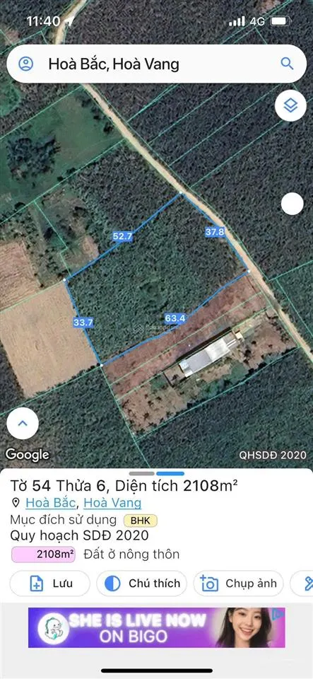 Bans nhanh lô đất trồng cây lâu năm đường 601, hòa bắc, hòa vang, đà nẵng, 1,1 tỷ, 2100 m2