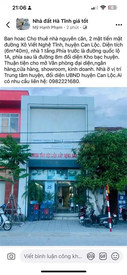 Bán hoặc cho thuê nhà nguyên căn, 2 mặt tiền đường xô viết nghệ tĩnh, huyện can lộc.