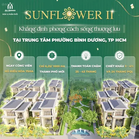 Biệt thự sunflower 2 thành phố mới bình dương, mở bán giá f0 từ cđt. tt kéo dài 2 năm, 55% nhận nhà