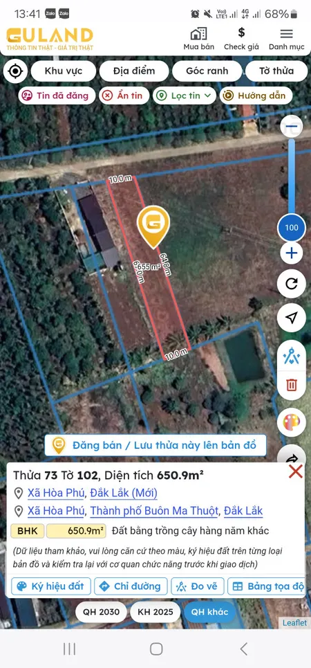 Bán đất 650.9m² ngang 10m giá 705 triệu Xã Hòa Phú