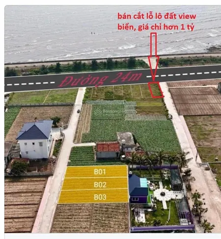 Bán cắt lỗ lô đất giáp mặt biển quất lâm, giáp bãi tắm và quảng trường, diện tích 100m2, giá 800tr