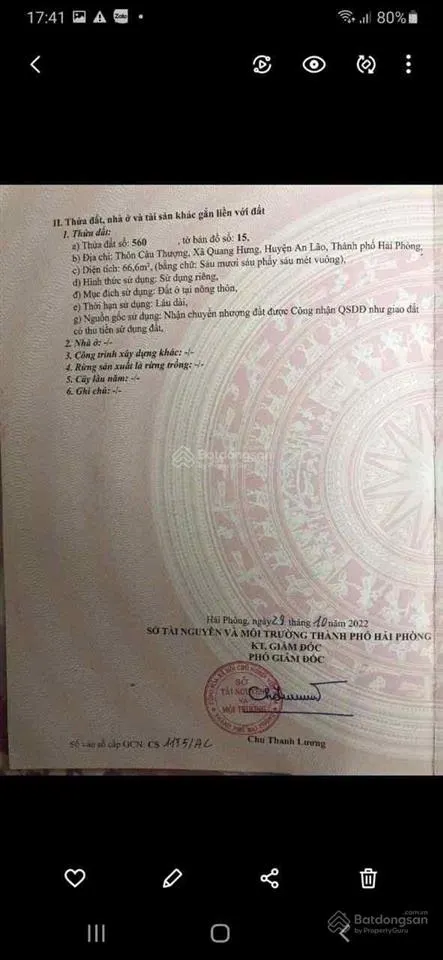 Chính chủ cần bán lô đất tại câu thượng quang hưng an lão,hải phòng