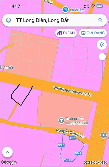 Bán 2 lô đất gần trường tiểu học long liên long điền (có bán lẻ từng lô) cách trung tâm hc brvt 3km