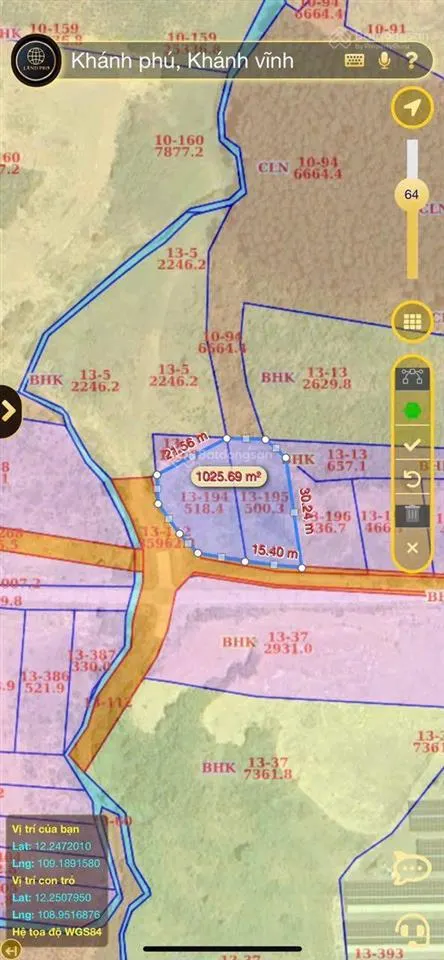 Bán đất thôn nước nhĩ, xã khánh phú, huyện khánh vĩnh, khánh hoà. dt 1068m2. sổ hồng. giá 2,2 tỷ