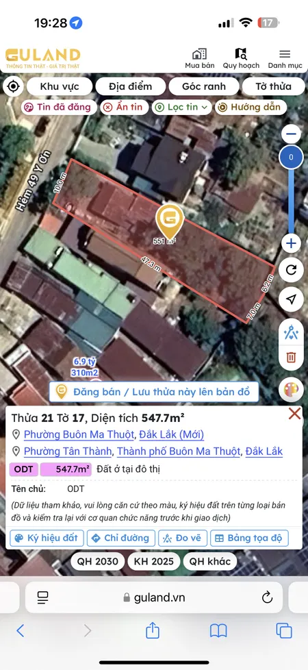Bán đất 547.7m² giá 9.6 tỷ Phường Buôn Ma Thuột