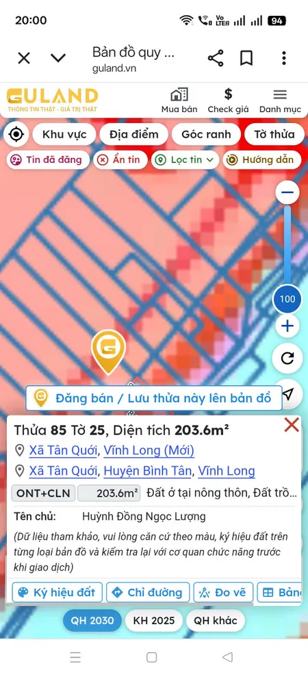 Bán đất 203.6m² ngang 5m giá 4 tỷ Xã Tân Quới