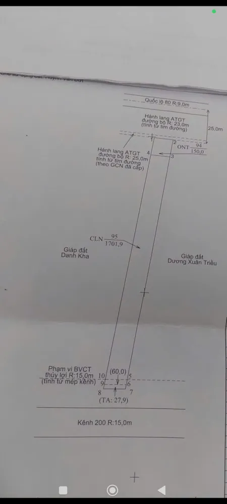 Bán đất 1854.1m² ngang 12m giá 2 tỷ Xã Bình Giang