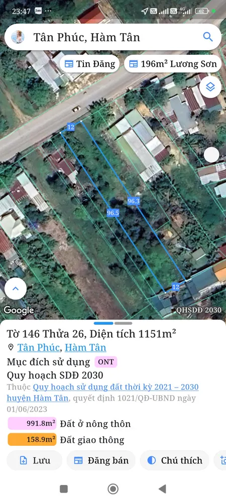 Bán đất 1150m² có 507 thổ cư ngang 12m giá 2.5 tỷ Xã Tân Minh