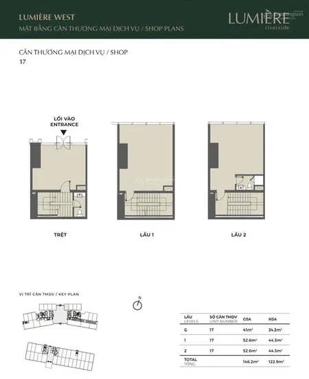 Bán shophouse 1 trệt 2 lầu giá 27.5 tỷ vị trí đẹp ngay sảnh chính lumiere riverside quận 2