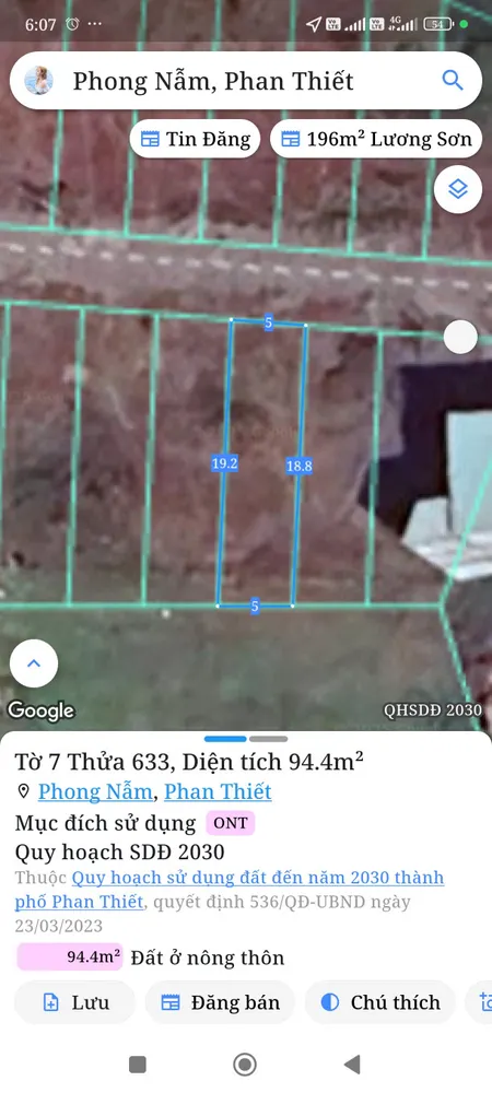 Bán đất 94m² ngang 5m giá 600 triệu Phường Bình Thuận