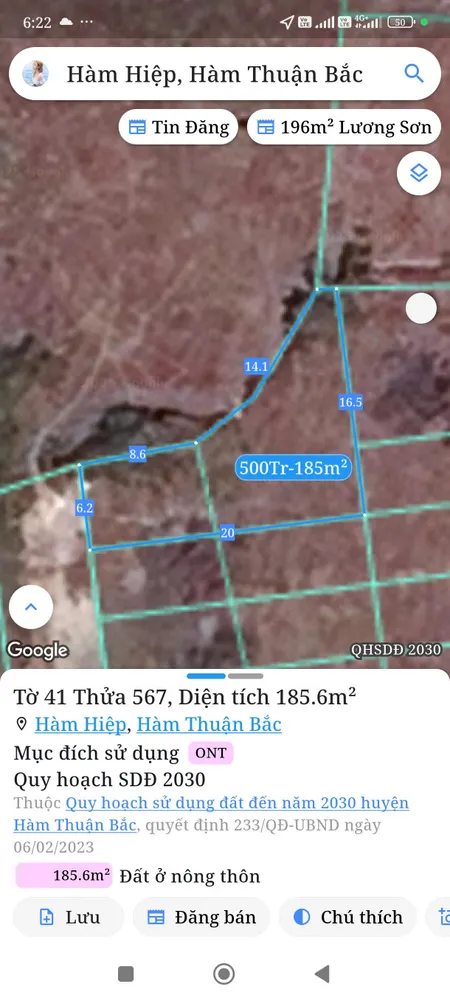 Bán đất 185m² ngang 6,2m giá 600 triệu Phường Bình Thuận..