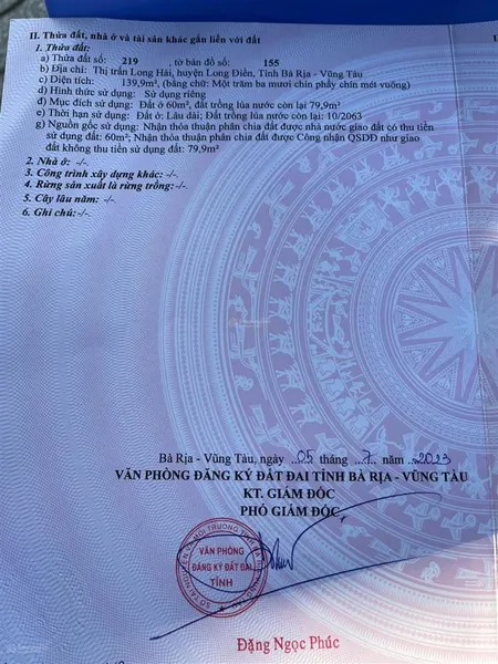 Cơ hội vàng cần bán đất mặt tiền đường số 9, thị trấn long hải, brvt