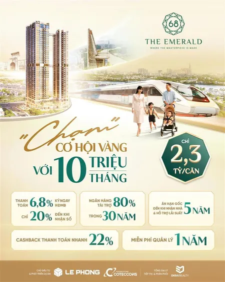 Căn hộ view sông the emerald 68, thanh toán 6,8% ký hdmb, ngân hàng hỗ trợ vay 80%