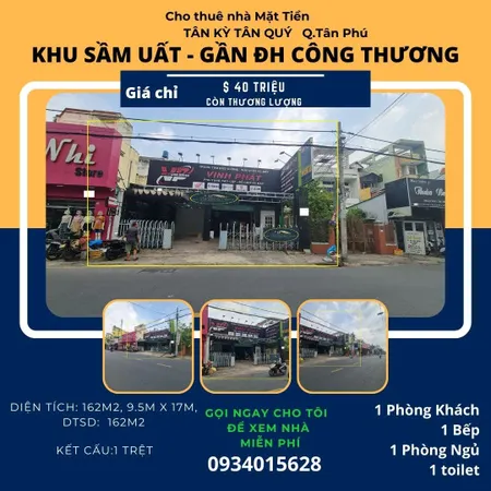 Cho thuê nhà mặt tiền Tân Kỳ Tân Quý 170m² - NGANG 10M