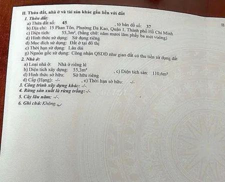 Nhà 15 Phan Tôn phường Đa Kao Quận 1