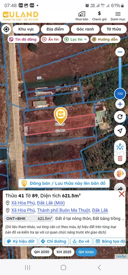 Bán đất 621.5m² ngang 10m giá 1.75 tỷ Xã Hòa Phú