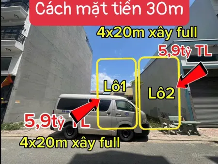 Đất ngang 8m giá tốt 2 sổ cách mặt tiền chỉ 30m 4x20m(ko lộ giới) hẻm nhựa 7m giá 5.9 tỷ/lô