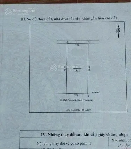 Chính chủ gửi bán lô đất duy nhất khối 9 quán bàu ở trong khu quy hoạch 9ha135m2(mt 7,5m)giá tốt
