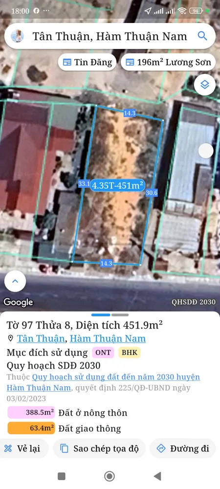 Bán đất 451m² ngang 14,3m giá 4.35 tỷ Xã Tân Thành