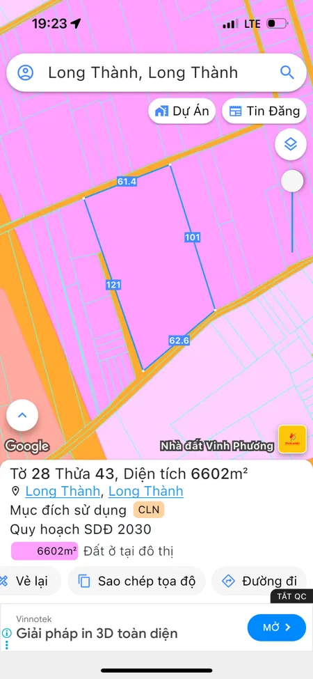 Bán đất 6602m² ngang 62m giá 48 tỷ Xã Long Thành